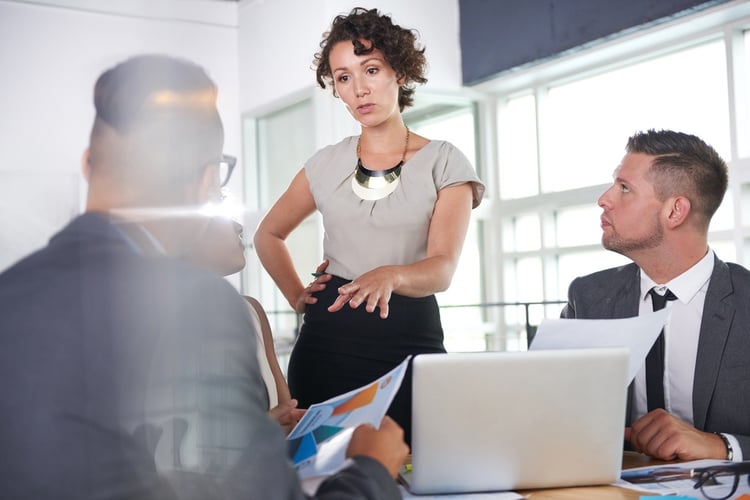 team of successful business people having a meeting in executive sunlit office-1