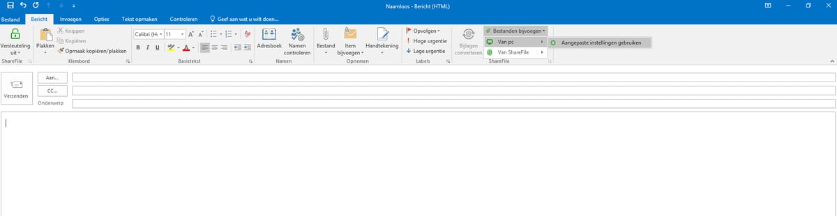 Het delen van een bestand met ShareFile in Outlook